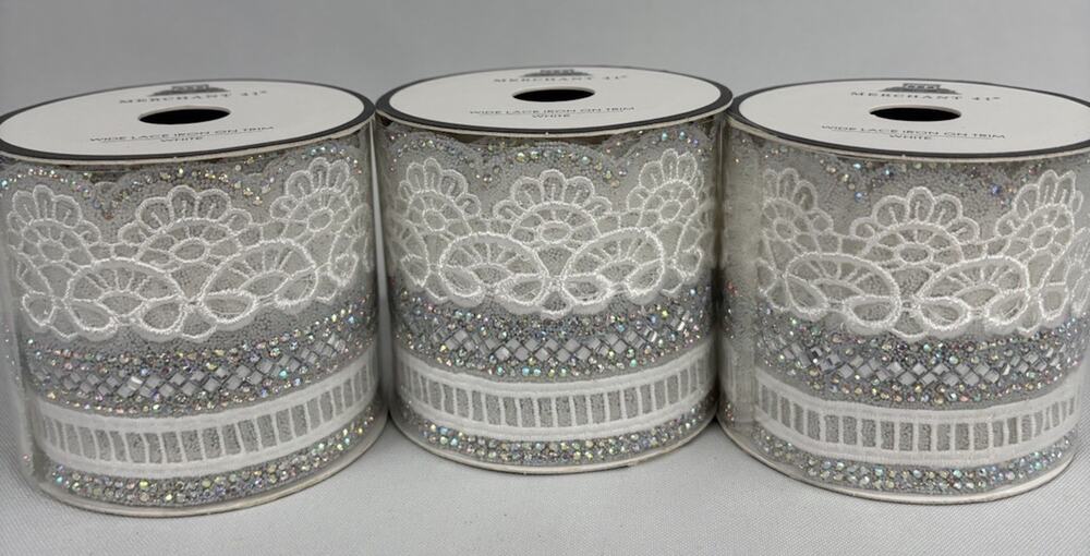 3 Rolls Crafters Seamstress' Ribbon Wide Lace Iron On Trim White